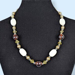 V. Red Glass & Shell Beaded Necklace